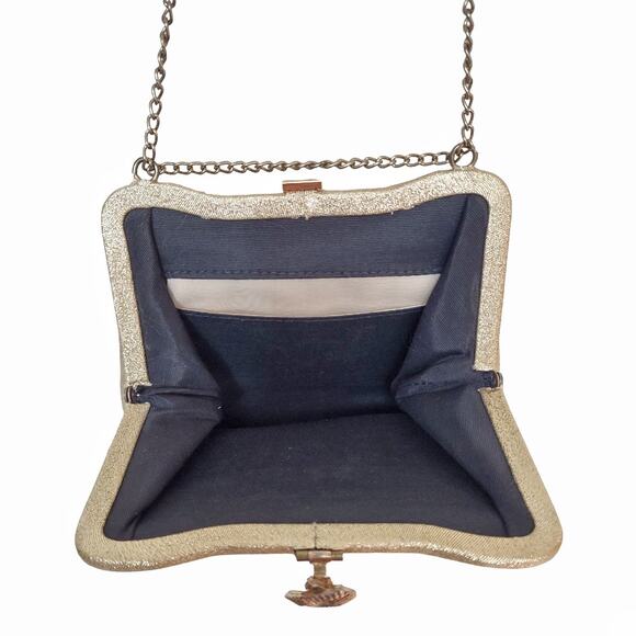 Gold Lame' Evening Bag Vintage Mini Shoulder Bag Clutch Glamour Metallic Simple - Picture 5 of 13